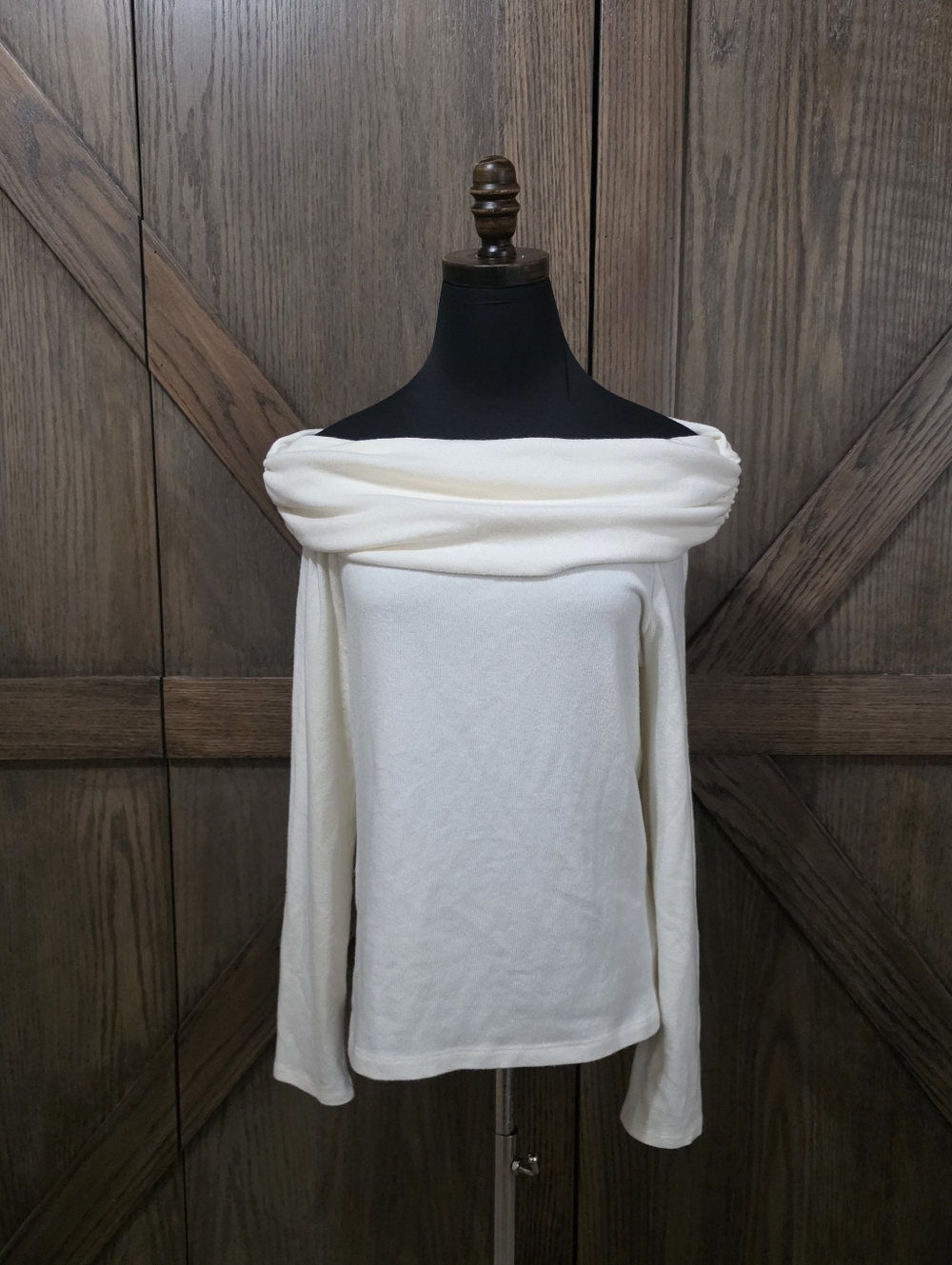 Reformation Off-Shoulder Cream Sweater
